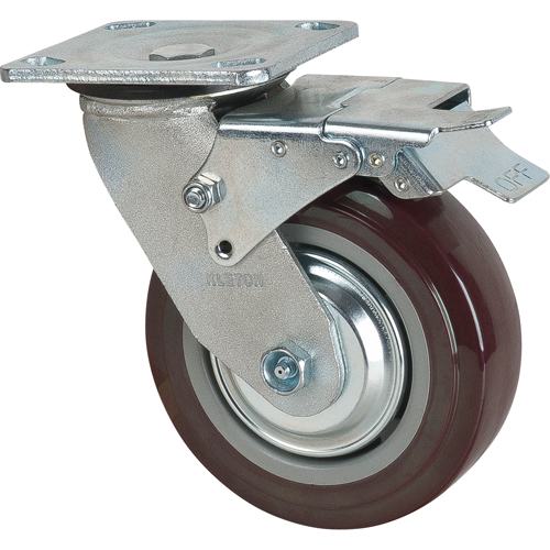 Roulette, Pivotant avec frein, 6" (152,4 mm), Polyur&eacute;thane, 850 lb (385 kg) - KLETON 