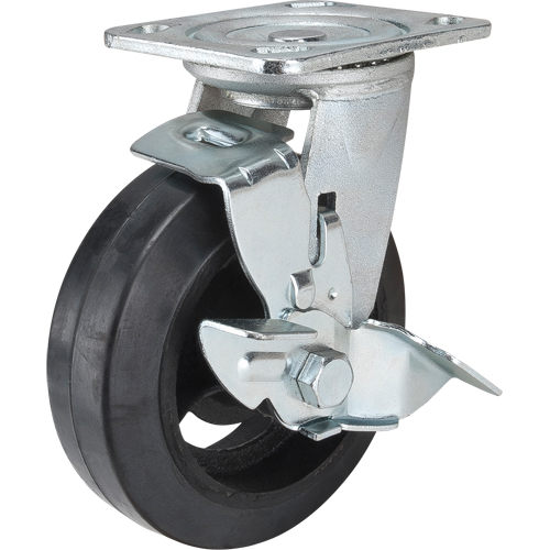 Roulette moul&eacute;, Pivotant avec frein, 6" (152,4 mm), Caoutchouc, 550 lb (249 kg) - KLETON 