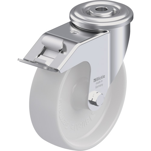 Nylon Caster, Swivel with Brake, 5" Dia., 330 lbs. (149.685 kg.) Capacity - Blickle LER-PO 125G-FI