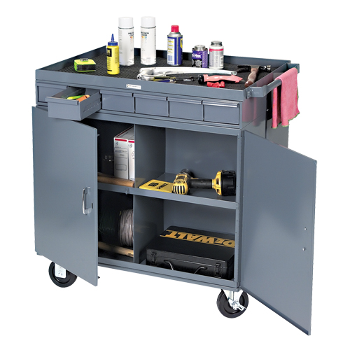 Heavy-Duty Two-Sided Mobile Work Station, 1200 lbs. Capacity, Steel, 34" x W, 34" x H, 24" D, All-Welded, 6 Drawers - Durham Manufacturing 