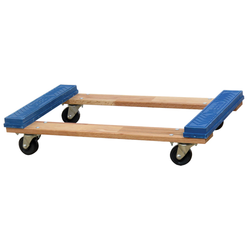 Open Deck Rubber Ends Dolly, Wood Frame, 18" W x 30" D x 6" H, 900 lbs. Capacity - Wesco 272062