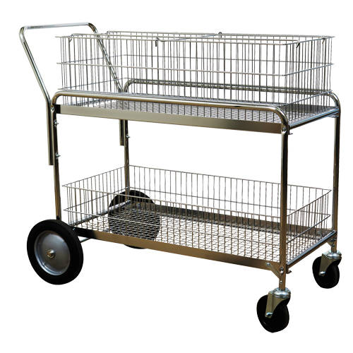 Wire Mesh Office Mail Cart, 250 lbs. Capacity, Chrome, 23-3/4" D x 43" L x 38-1/2" H, Chrome Plated - Wesco 272231
