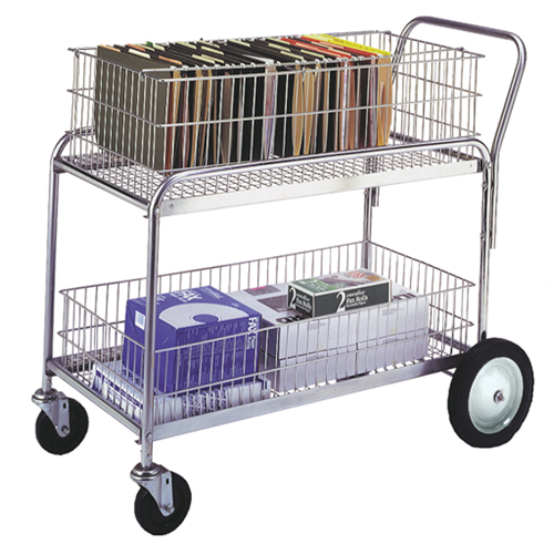 Wire Mesh Office Mail Cart, 250 lbs. Capacity, Chrome, 23-3/4" D x 43" L x 38-1/2" H, Chrome Plated - Wesco 272231