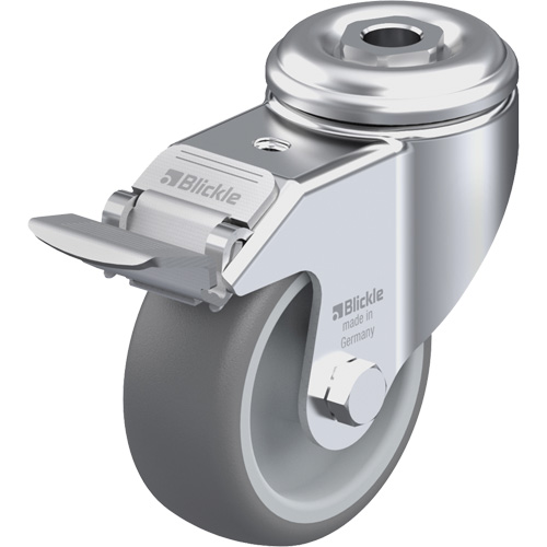 High-Quality Thermoplastic Elastomer Caster, Swivel with Brake, 3-1/8" (79.5 mm) Dia., 220 lbs. (100 kg.) Capacity - Blickle LKRA-TPA 80G-FI
