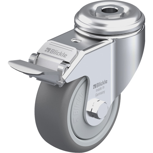 High-Quality Thermoplastic Elastomer Caster, Swivel with Brake, 3-1/8" (79.5 mm) Dia., 220 lbs. (100 kg.) Capacity - Blickle LKRA-TPA 80KF-FI