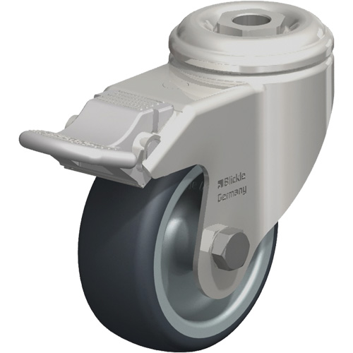Roulette en &eacute;lastom&egrave;re thermoplastique acier inoxydable, Pivotant avec frein, Diam&egrave;tre 3-1/8" (79,5 mm), Capacit&eacute; 220 lb (100 kg) - Blickle LKRXA-TPA 80G-FI