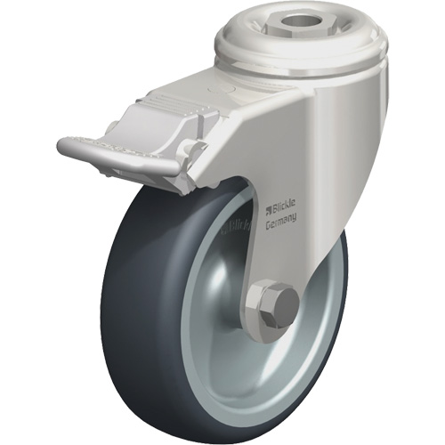 Roulette en &eacute;lastom&egrave;re thermoplastique acier inoxydable, Pivotant avec frein, Diam&egrave;tre 4" (102 mm), Capacit&eacute; 240 lb (108 kg) - Blickle LKRXA-TPA 101G-FI