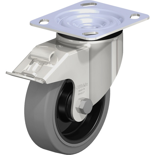 Caster, Swivel with Brake, 5" (127 mm), Rubber, 330 lbs. (150 kg.) - Blickle LKXPOEV125XKA14FISG