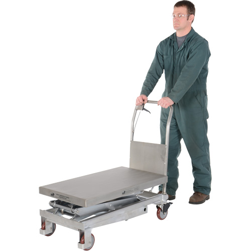 Manual Hydraulic Scissor Lift Table, 35-1/2" L x 20" W, Partial Stainless Steel, 800 lbs. Capacity - Vestil CART-800-D-PSS
