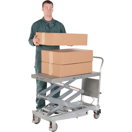 Manual Hydraulic Scissor Lift Table, 35-1/2" L x 20" W, Partial Stainless Steel, 800 lbs. Capacity - Vestil CART-800-D-PSS