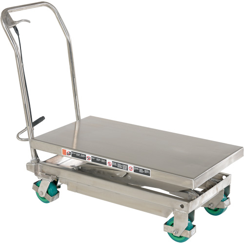 Table &eacute;l&eacute;vatrice hydraulique manuelle &agrave; ciseaux, 36-1/4" lo x 19-3/8" la, Acier inoxydable, Capacit&eacute; 600 lb - Vestil CART-600-D-SS2