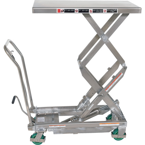 Table &eacute;l&eacute;vatrice hydraulique manuelle &agrave; ciseaux, 36-1/4" lo x 19-3/8" la, Acier inoxydable, Capacit&eacute; 600 lb - Vestil CART-600-D-SS2