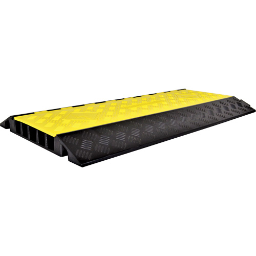 Powerhouse Heavy-Duty Straight Cable Protector, 5 Channels, 36" L x 19.75" W x 2.25" H - Wearwell PWR.5CHAN.HD.BYL