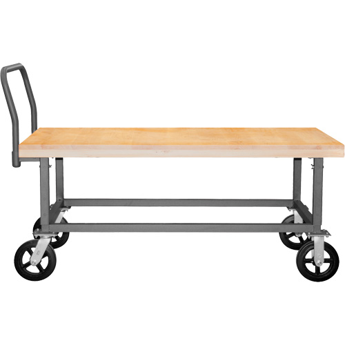 Adjustable Wood Deck Platform Truck, 48" L x 24" W, 1800 lbs. Capacity, Mold-on Rubber Casters - Durham Manufacturing WHPTA-WD-2448-8MR-95