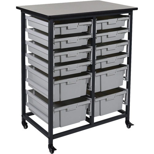 Mobile Bin Storage Unit, Single-sided, 12 bins, 30-3/4" W x 20" D x 37-1/2" H - Luxor H. Wilson MBS-DR-8S4L