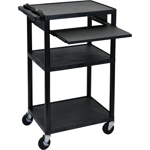 Chariot utilitaire &eacute;lectrique, 3 tiers, 24" x 42" x 18", Capacit&eacute; 300 lb - Luxor H. Wilson UCPL2LE-B