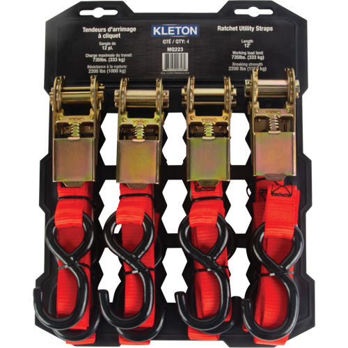 Ratchet Strap, S-Hook, 1" W x 12' L, 2200 lbs. (998 kg) Working Load Limit - KLETON 
