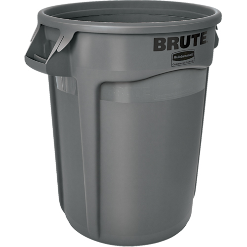 Round Brute&reg; Containers, Polyethylene, 32 US gal. - Rubbermaid FG263200GRAY