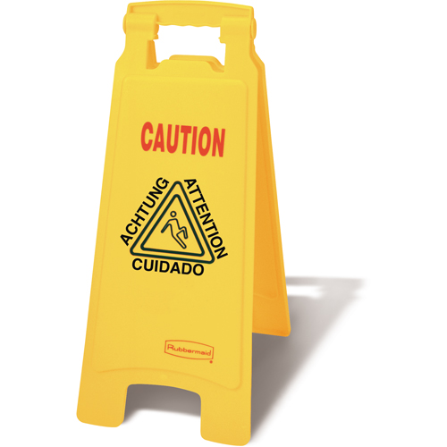Wet Floor Safety Signs, Quadrilingual with Pictogram - Rubbermaid FG611200YEL