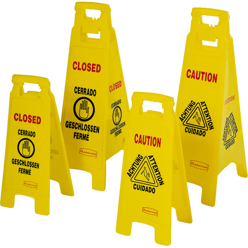 Wet Floor Safety Signs, Quadrilingual with Pictogram - Rubbermaid FG611200YEL