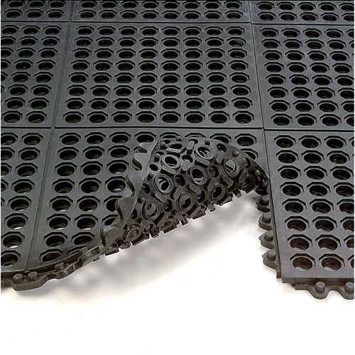 24/Seven&reg; Matting, Rubber, 3' W x 3' L, 5/8" Thick, Black - Wearwell 572.58X3X3GRBK