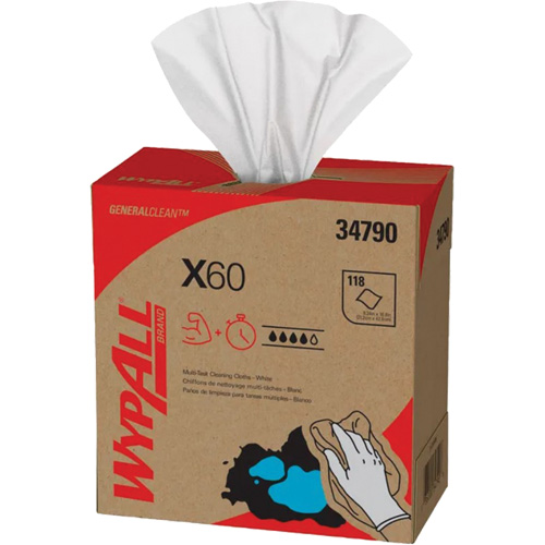 Chiffons X60 WypAll, Tout usage, 16-3/4" lo x 8-3/8" la - Kimberly-Clark 34790
