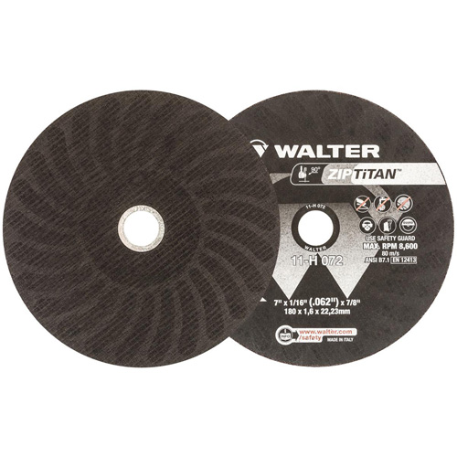 Zip Titan Cutting Wheel, 7" x 1/16", 7/8" Arbor, Type 1, Silicon Carbide, 8600 RPM - Walter Surface Technologies 11H072