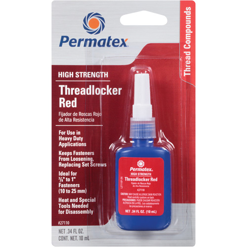Low Viscosity Threadlocker, Red, High, 10 ml, Bottle - Permatex 27110