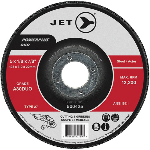 Meule A30DUO POWERPLUS DUO, 6" x 1/8", Arbre 7/8", Type 27 - JET 500431