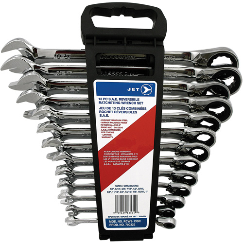 Long Pattern Reversible Wrench Set, Ratcheting Combination, 13 Pieces, Imperial - JET 700322
