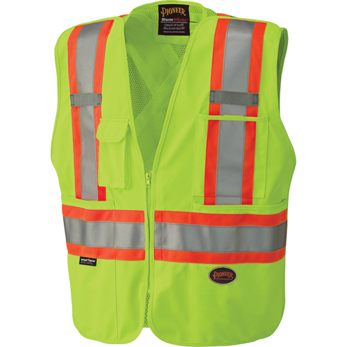 6936 5-Point Tear-Away Safety Vest, High Visibility Lime-Yellow, 2X-Large, Polyester - Pioneer V1021260-2XL