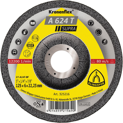 A 624 T Supra Kronenflex&reg; Grinding Disc, 5" x 1/4", 7/8" Arbor - Klingspor 325216
