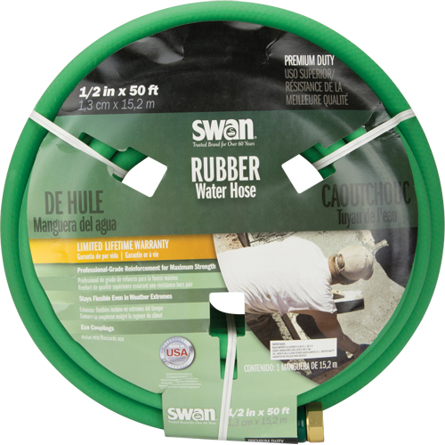 Professional-Grade Green Garden Hose, Rubber, 1/2" dia. x 100' - Swan CSNCGR12100