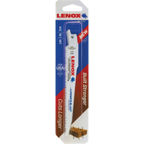 Wood Cutting Reciprocating Saw Blade, Bi-Metal, 6 TPI, 6" L x 7/16" W - Lenox 20556676RC