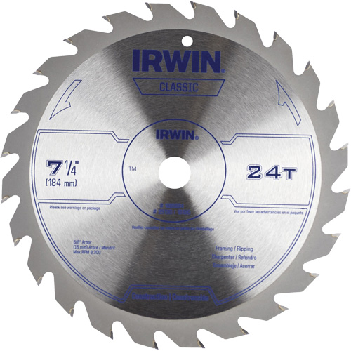 Lame de scie circulaire de s&eacute;rie classique, 7-1/4", 24 dents, Pour Bois - Irwin 25130