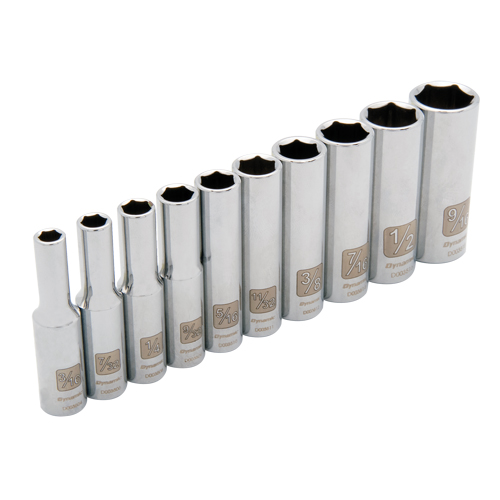 6-Point SAE Socket Set, 10 Pcs, 1/4" Drive Size, Deep - Dynamic Tools D004001