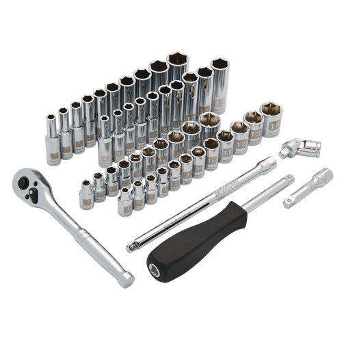 Jeu de douilles SAE/m&eacute;triques &agrave; 6 pans, 47 Mcx, Prise de 1/4", Profond - Dynamic Tools D004006