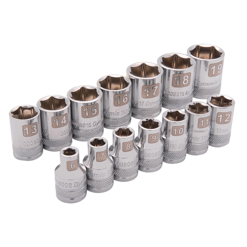 Metric Socket Set, 14 Pcs, 3/8" Drive Size - Dynamic Tools D010004