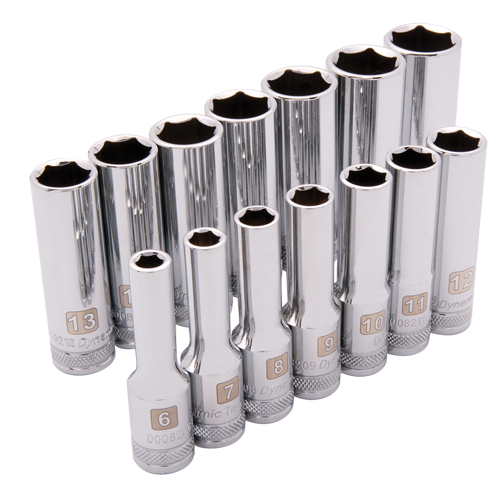 Jeu de douilles m&eacute;triques, 14 Mcx, Prise de 3/8", Profond - Dynamic Tools D010005