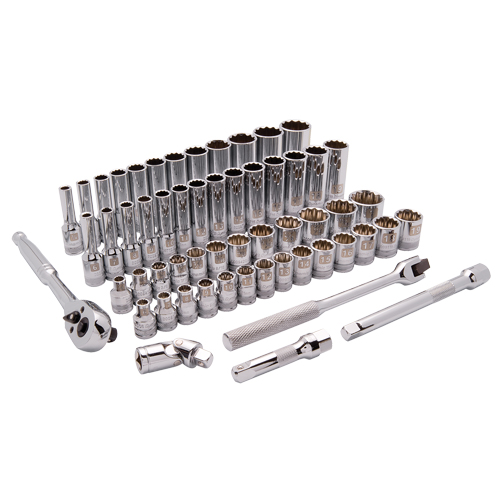 SAE/Metric Socket Set, 57 Pcs, 3/8" Drive Size, Deep - Dynamic Tools D010013