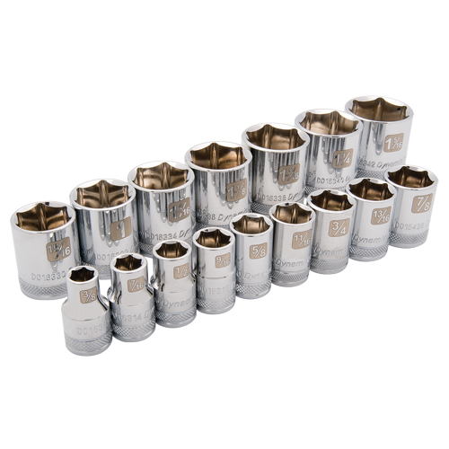 SAE Socket Set, 16 Pcs, 1/2" Drive Size - Dynamic Tools D018000