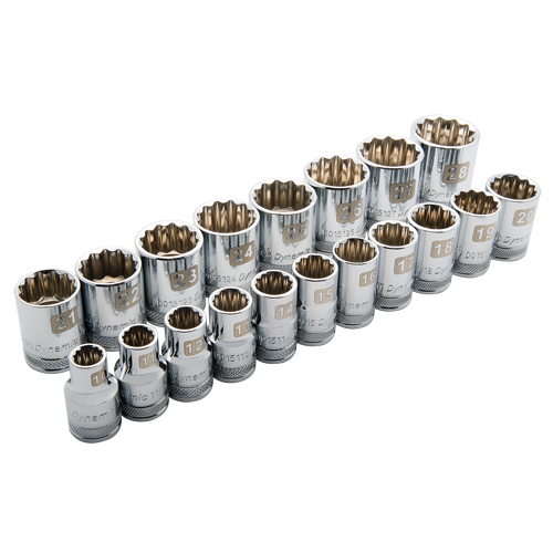 Metric Socket Set, 19 Pcs, 1/2" Drive Size - Dynamic Tools D018006