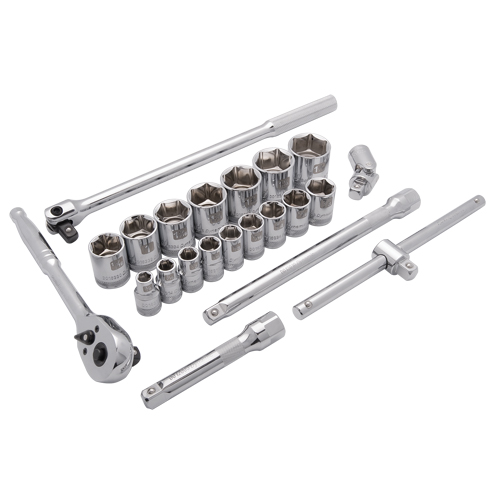 SAE Socket Set, 22 Pcs, 1/2" Drive Size - Dynamic Tools D018008