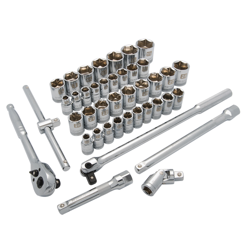 SAE/Metric Socket Set, 41 Pcs, 1/2" Drive Size - Dynamic Tools D018010