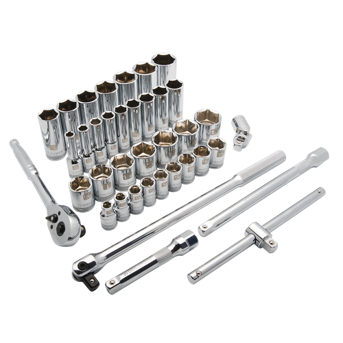 SAE Socket Set, 38 Pcs, 1/2" Drive Size, Deep - Dynamic Tools D018012