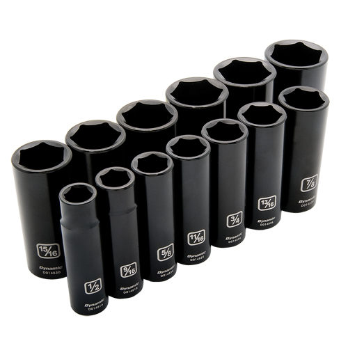 SAE Socket Set, 13 Pcs, Impact, 1/2" Drive Size, Deep - Dynamic Tools D018021