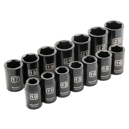 Jeu de douilles m&eacute;triques, 14 Mcx, Chocs, Prise de 1/2" - Dynamic Tools D018023