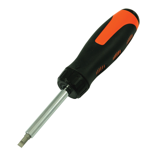 Ratcheting Multibit Screwdriver, 10-3/5" L, Cushion Grip Handle - Dynamic Tools D062508