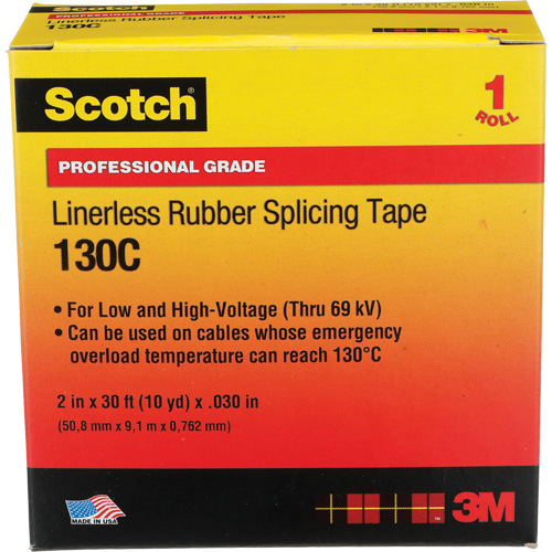 Scotch&reg; Professional Grade Linerless Rubber Splicing Tape, 50.8 mm (2") W x 9 m (30') L, 30 mils, Black - 3M 130C-2X30
