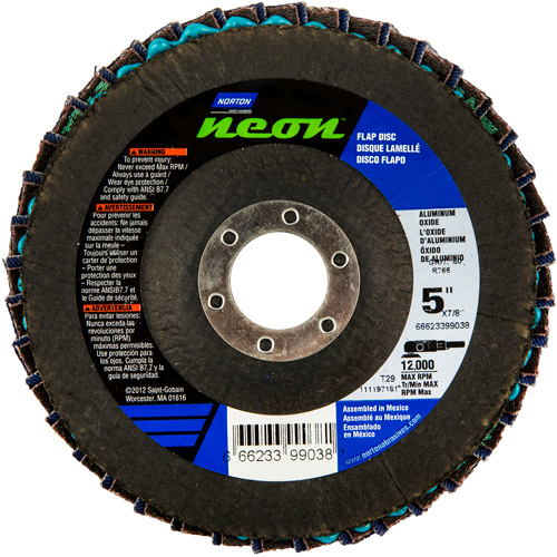 Neon R766 Flap Discs, 5" x 7/8", Type 29, 36 Grit, Aluminum Oxide - Norton 66623399036